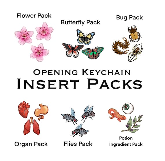 Opening Shaker Keychain Insert Packs: Butterflies, Insects, Flowers