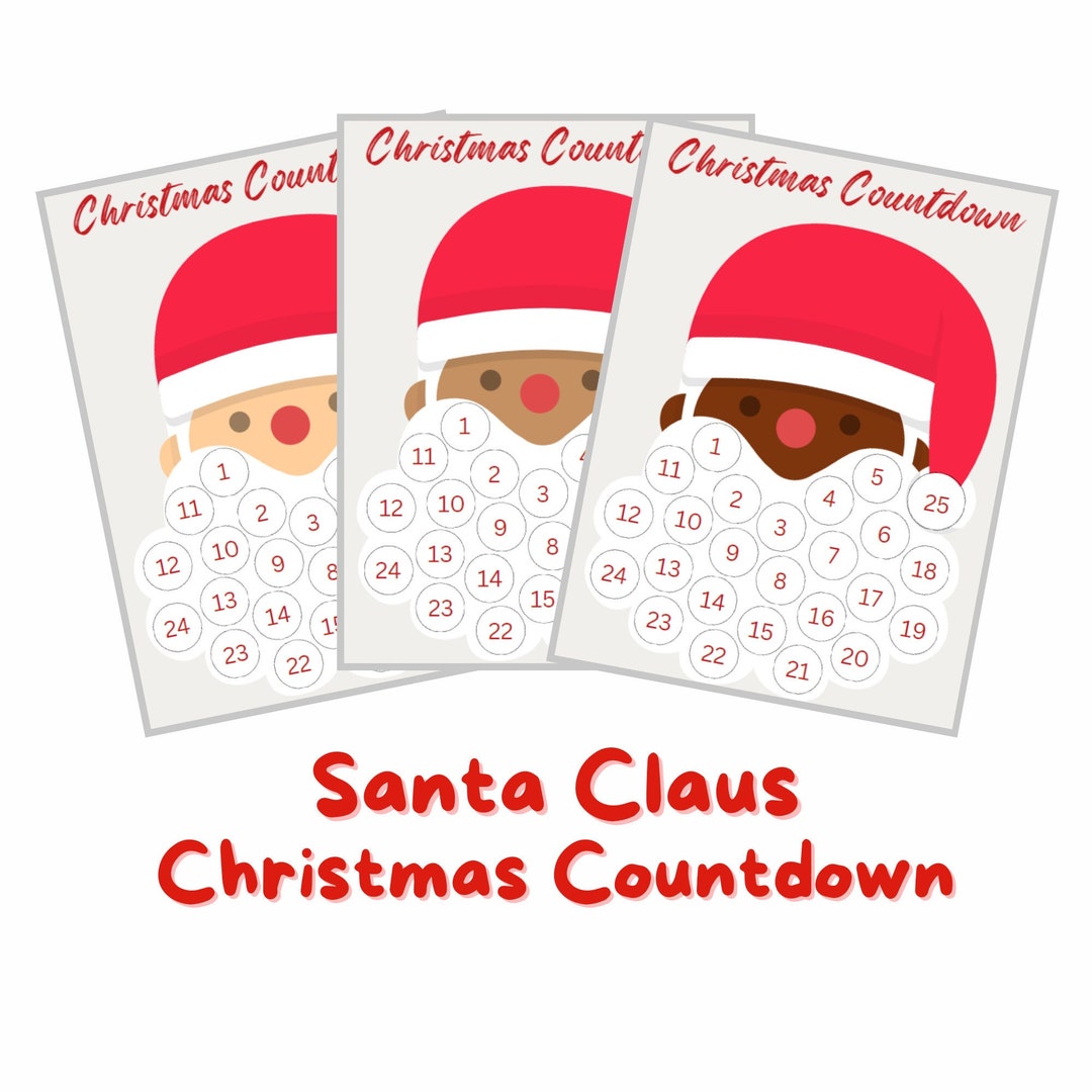 SANTA CHRISTMAS COUNTDOWN Printable Pdf Santa Beard Countdown for Kids ...
