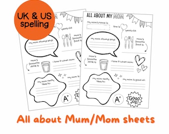 All about my Mom printable Mothers Day questionnaire and colouring sheet gift from kids.
