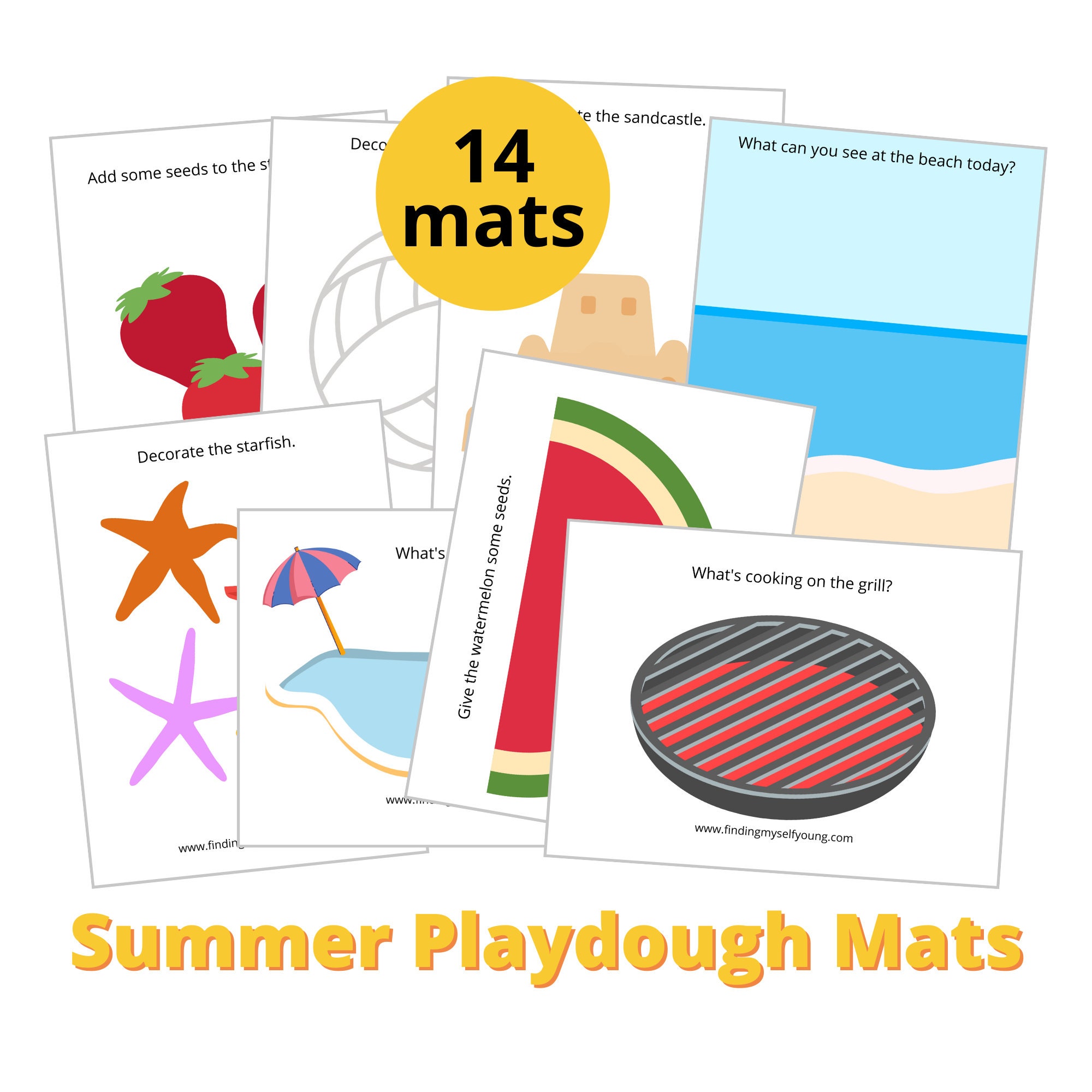 SUMMER PLAYDOUGH MATS 14 Printable Summer Themed Playdoh Mat Pdfs for Kids  Including Beach, Ocean and Food Items. 