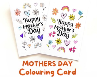 Mother's Day Colouring Card Printable PDF Template Gift from Kids.