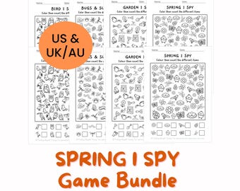 Spring I Spy Game Bundle | Spring, Birds, Bugs & Slugs and Garden Printable Colour + Count PDFs