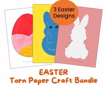 EASTER torn paper cut and paste peeps bunny and egg craft templates for kids