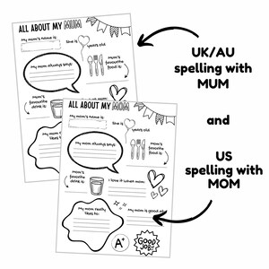 ALL ABOUT MOM &amp; Mum Printable Colouring Questionnaire Sheets - Etsy ...