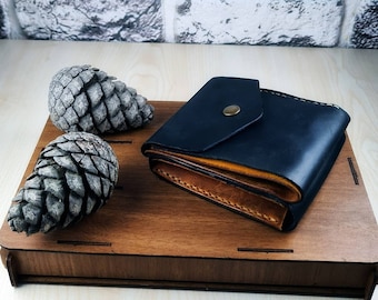 Mens Black Minimalist Small Leather Wallet, Custom Personalized  Wallet, Full Grain Leather Wallet, Birthday Gift for Men, Gift for Him