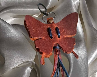 Leather Bag Charm, Butterfly Ornament, Personalized Leather Keychain, Cute bag Charm, Designer Purse Charm, Handmade Gift, Butterfly Gift