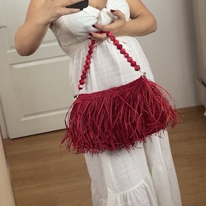 Bolso de mano de rafia de ganchillo, Bolso de fiesta, Bolso de paja de verano, Bolso con flecos, Bolso de mano bohemio, Bolso de punto de noche, Bolso de mano con muñequera