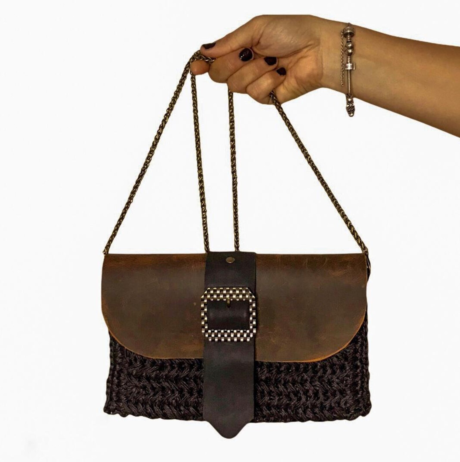 Black Crochet Bag, Black Crochet Clutch, Designer Woman Bag, Straw