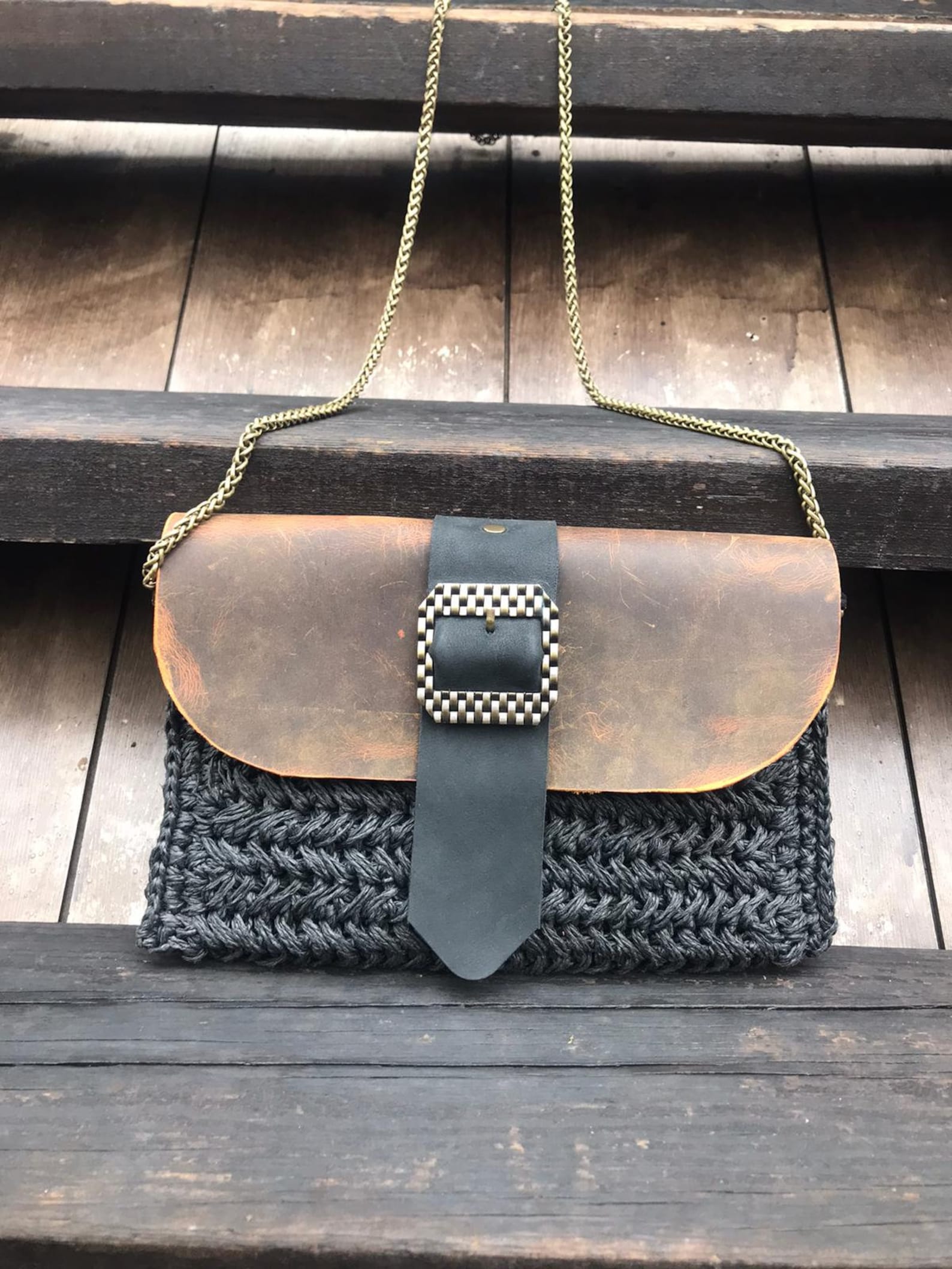 Black Crochet Bag Black Crochet Clutch Designer Woman Bag Straw