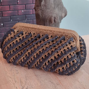 Crochet Raffia Clutch Bag, Woman Straw Pouch Bag, Handmade Raffia Bag, Summer Beach Clutch, Knitted Clutch Purse, Party Bag, Dumpling Clutch