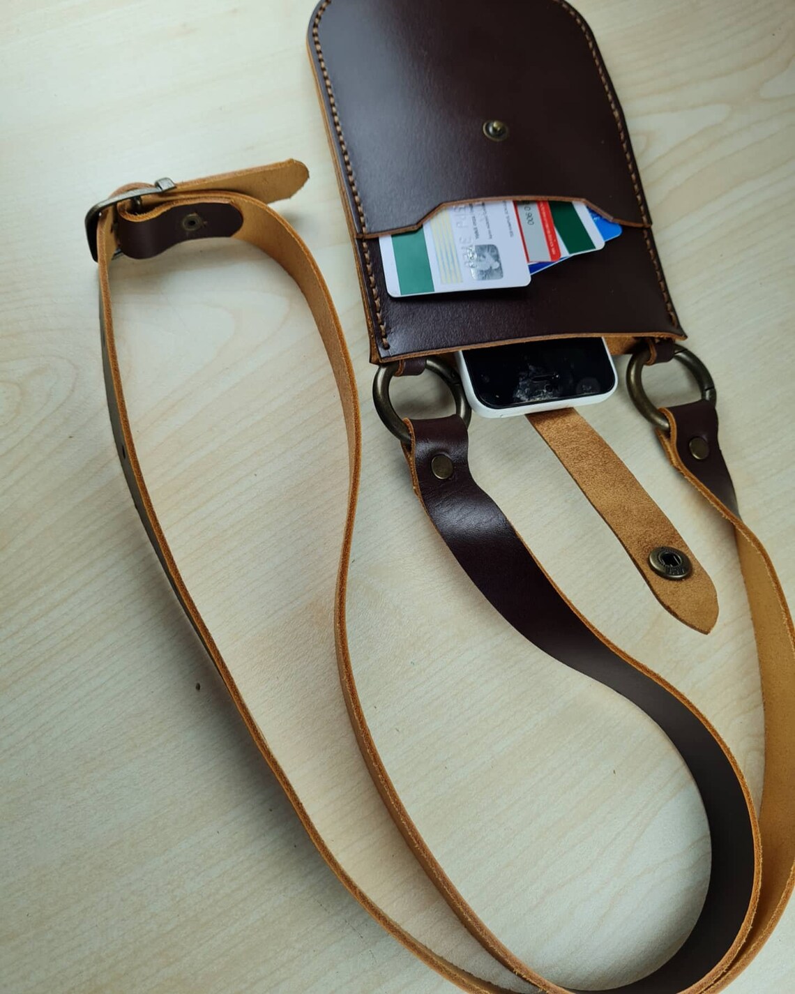 Leather Crossbody Phone Bag Dark Brown, Leather iPhone Crossbody, Mobile Phone Shoulder Purse
