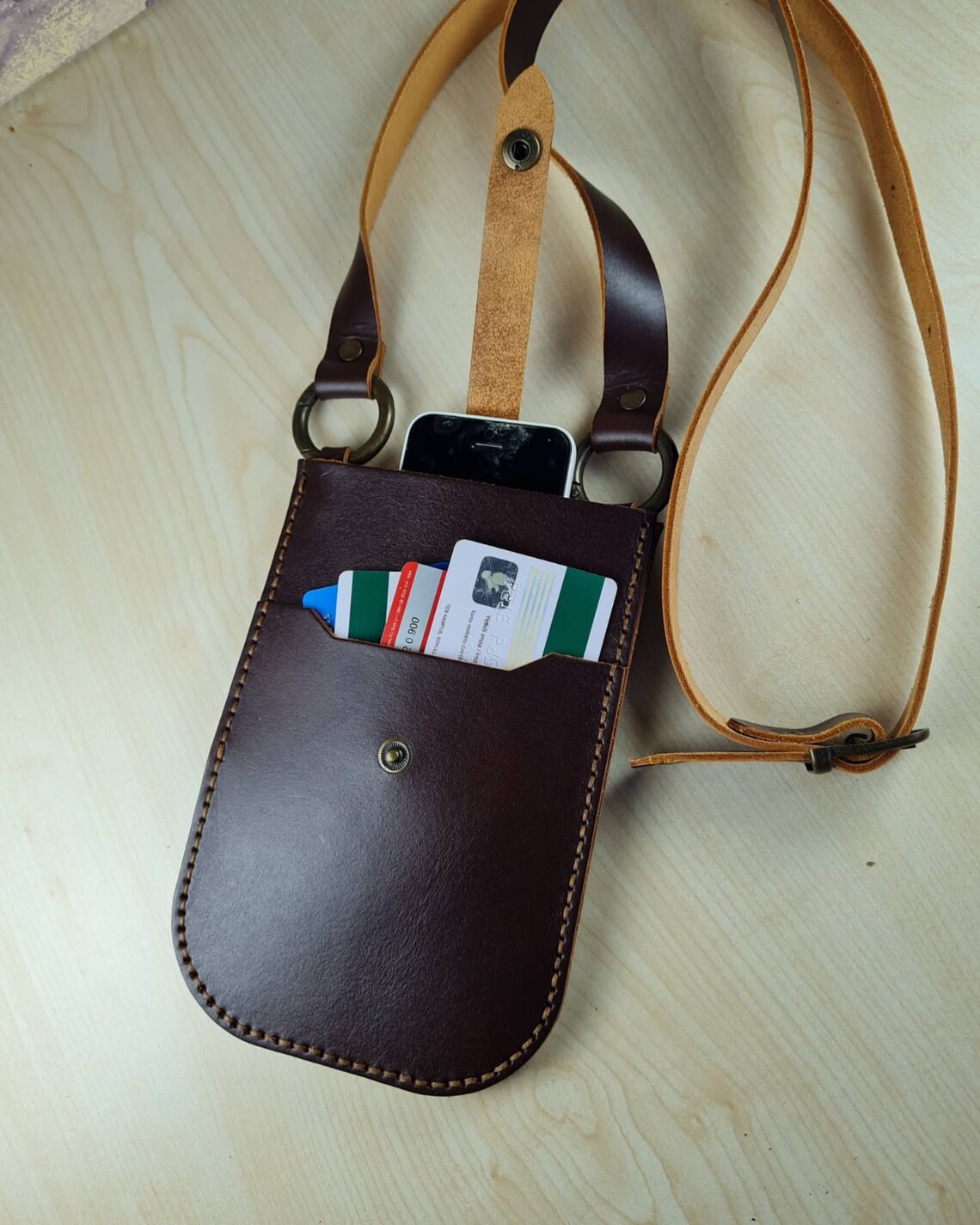 Leather Crossbody Phone Bag Dark Brown, Leather iPhone Crossbody