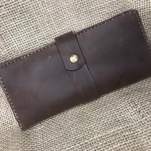 Cartera de cuero marrón, Cartera de cuero minimalista, Cartera de cuero de Iphone, Cartera delgada para hombre, Tarjetero largo, Regalo personalizado para mamá