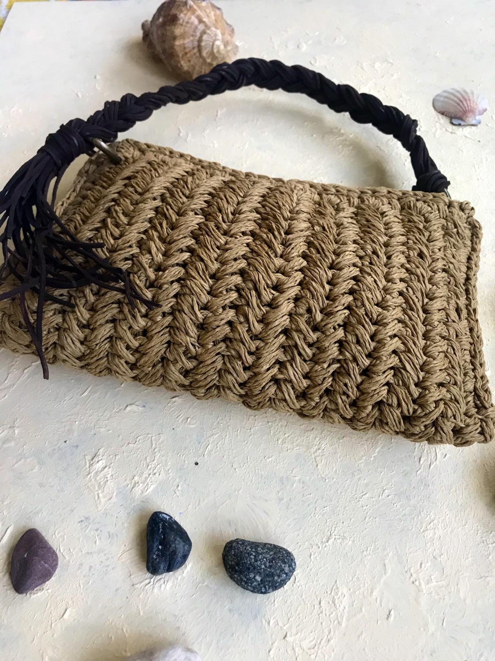 Medium Straw Clutch Bag With Zipper, Wristlet Clutch Bag With Tassels