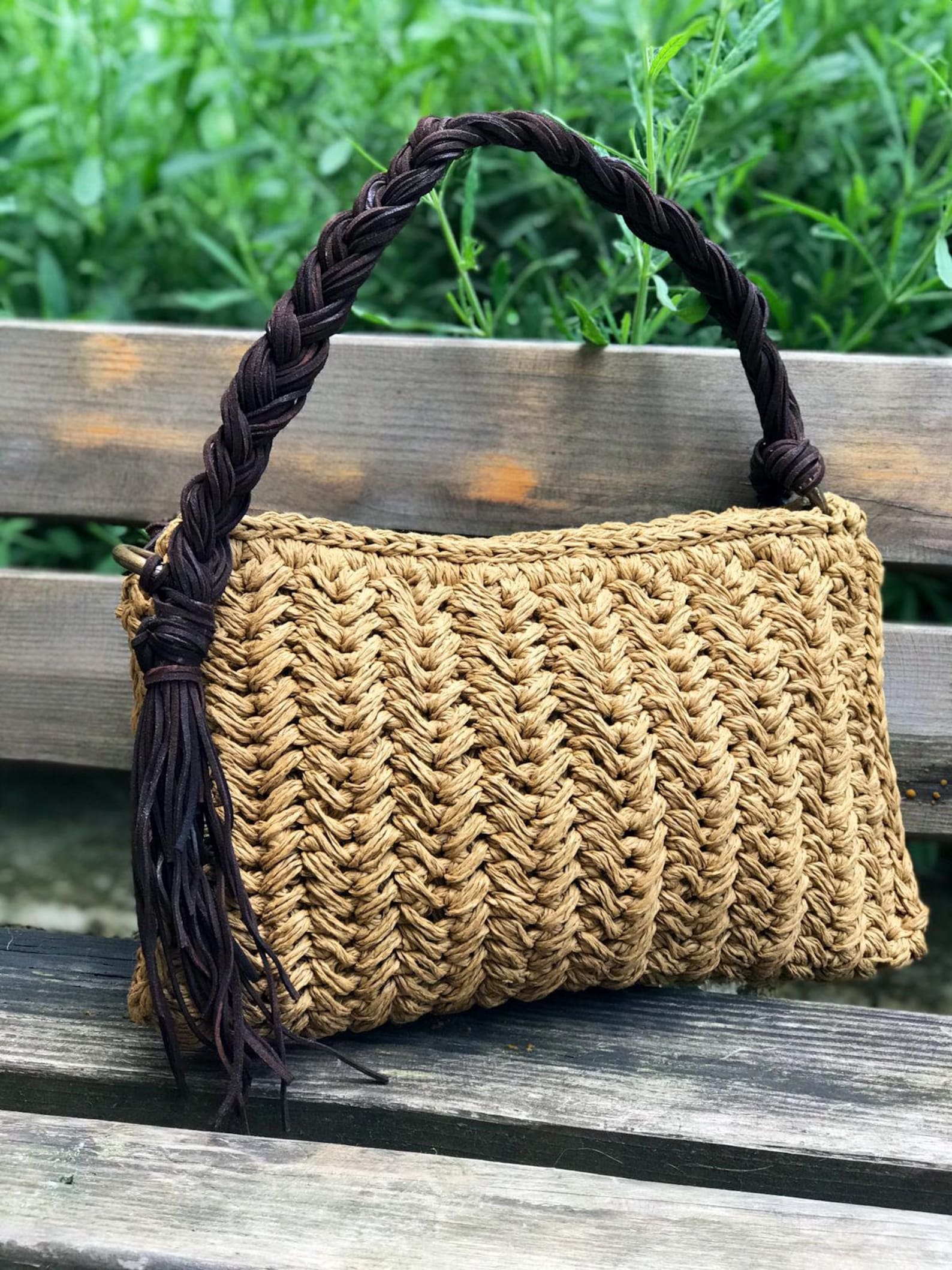 Medium Straw Clutch Bag With Zipper, Wristlet Clutch Bag With Tassels