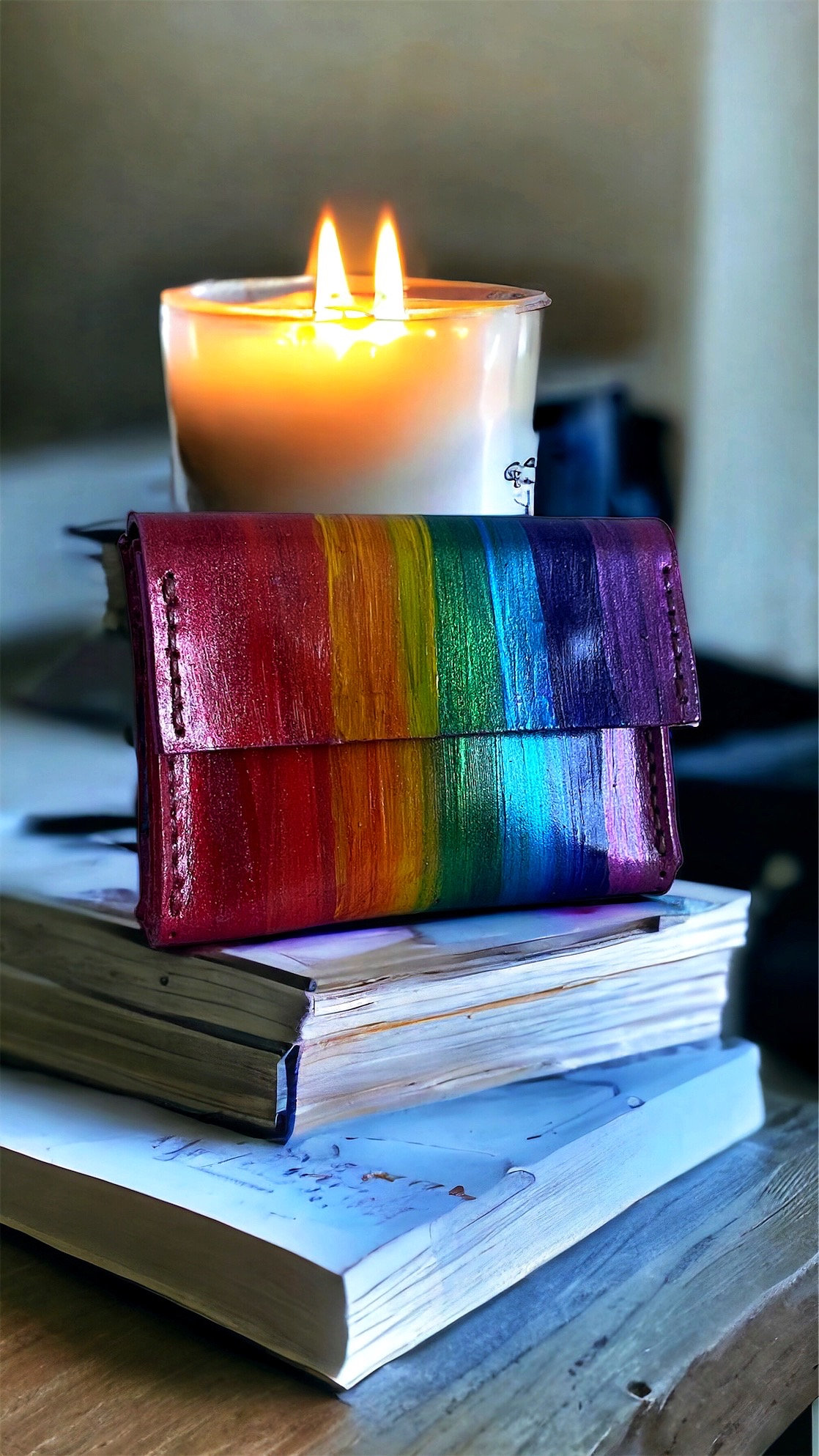 Custom Leather Card Holder, Rainbow Purse, Colorful Card Case, Cute Card Holder, Rainbow Wallet, Lgbtq Gift Idea, Pride Gift, Christmas Gift