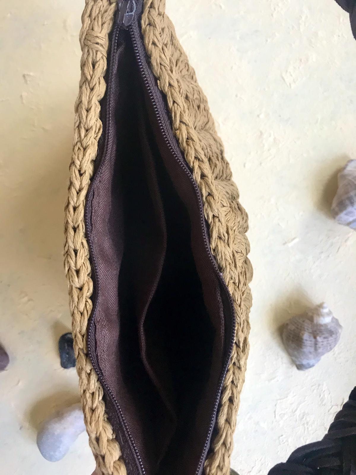 Medium Straw Clutch Bag With Zipper, Wristlet Clutch Bag With Tassels