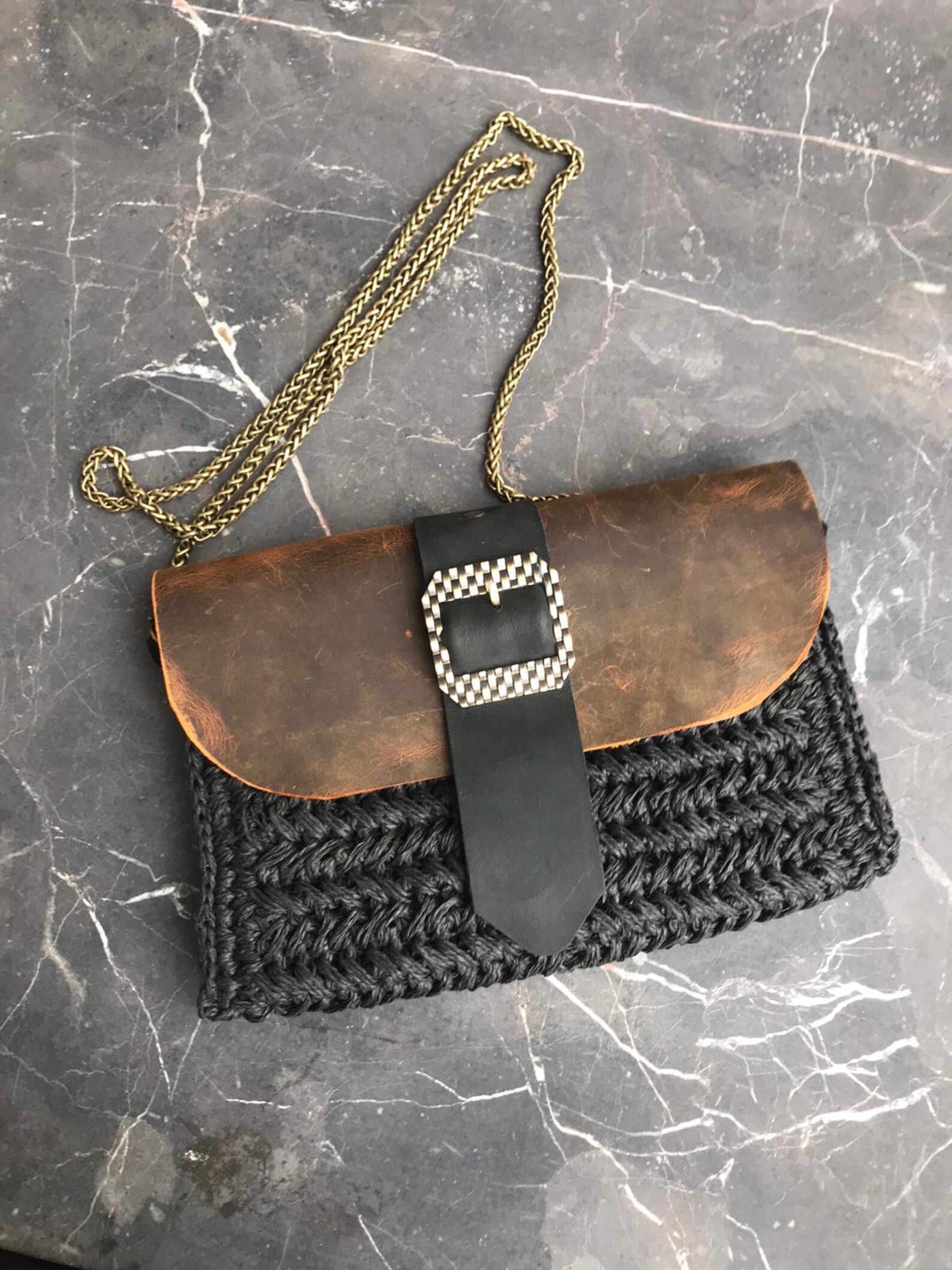 Black Crochet Bag, Black Crochet Clutch, Designer Woman Bag, Straw