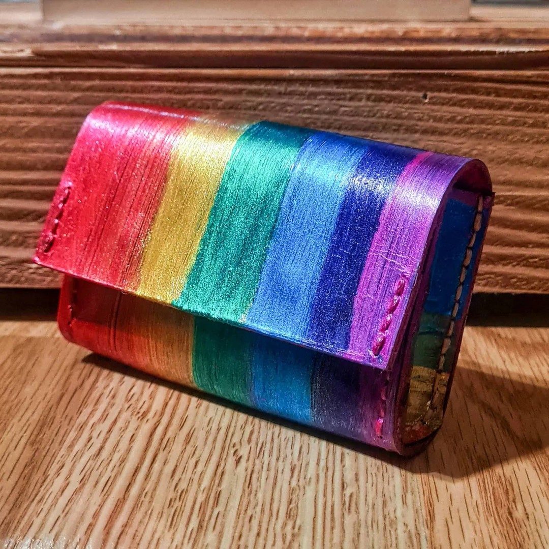 Custom Leather Card Holder Rainbow Purse Colorful Card Case Etsy