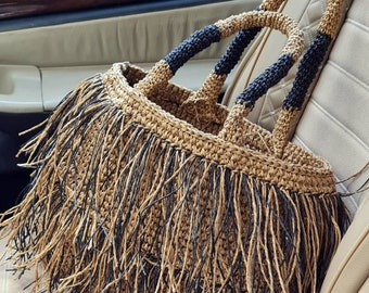 Straw Crochet Tote Bag with Fringed, Aesthetic Tote Purse, Custom Beach Bag, Luxury Bag, Vegan Purse, Bridesmaid Gift, Designer Tote Bags