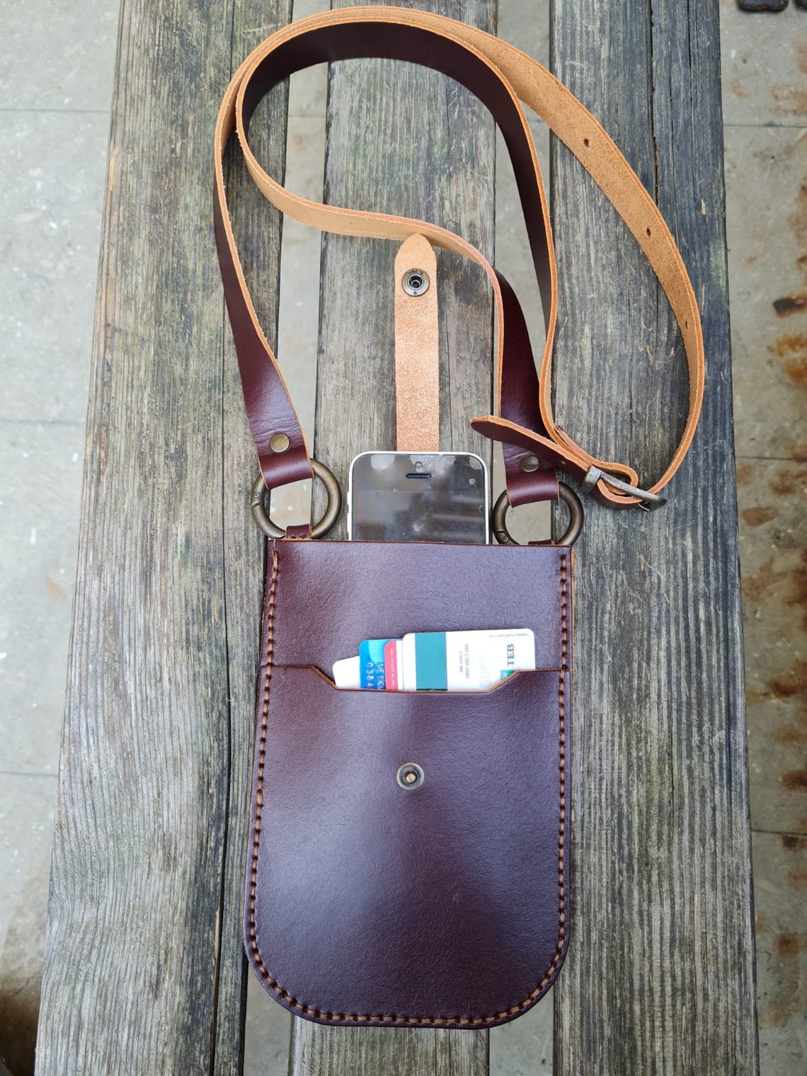 Leather Crossbody Phone Bag Dark Brown, Leather iPhone Crossbody, Mobile Phone Shoulder Purse