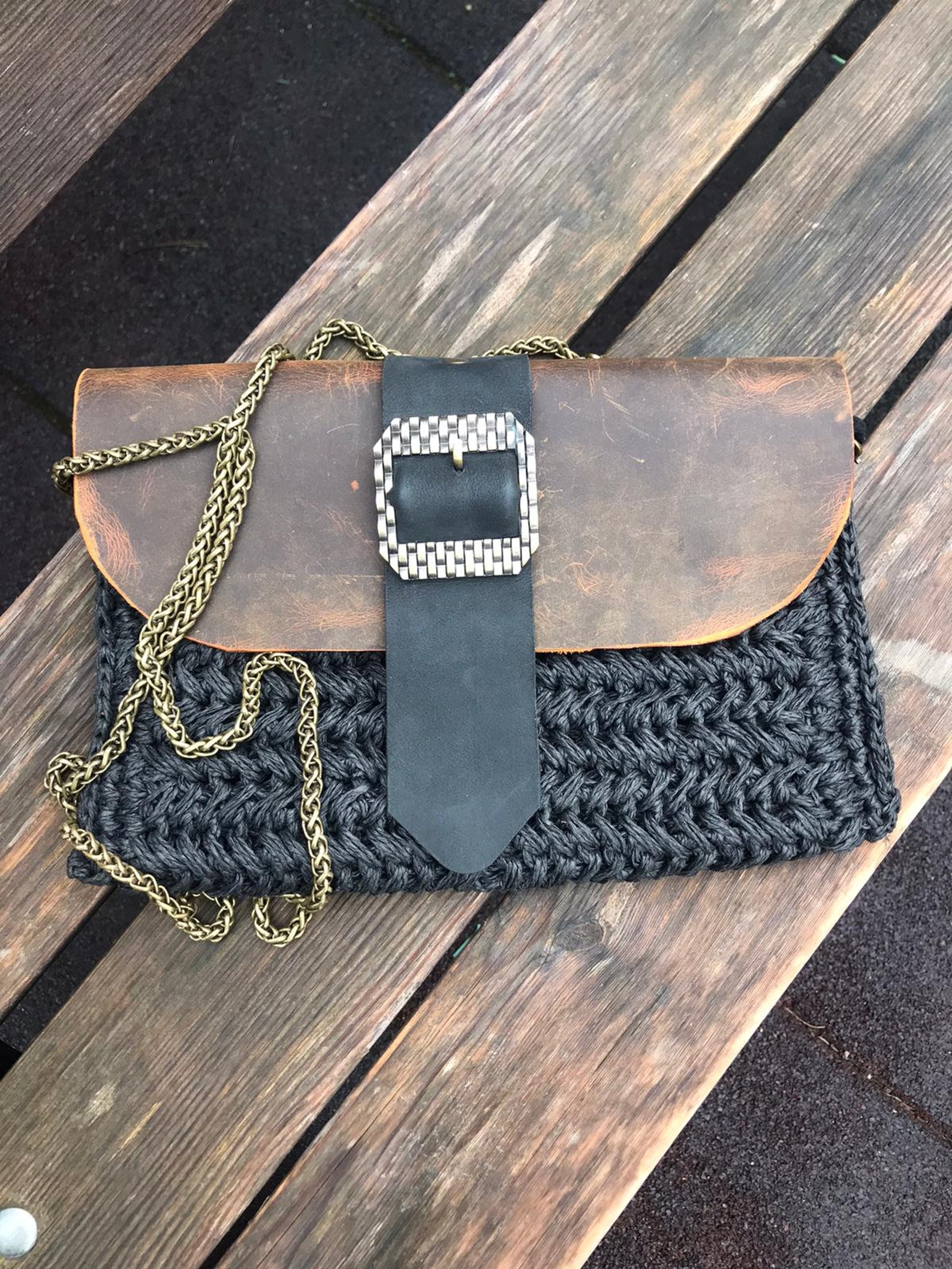 Black Crochet Bag, Black Crochet Clutch, Designer Woman Bag, Straw