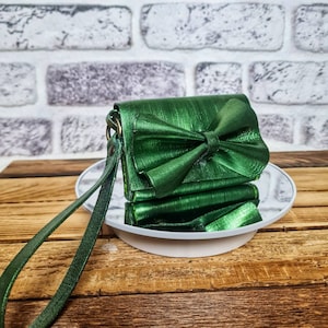 Tarjetero de cuero verde con correa para la muñeca, Tarjetero de cuero verde, Monedero para niña, Tarjetero de negocios, Cartera para tarjetas de identificación, Tarjetero