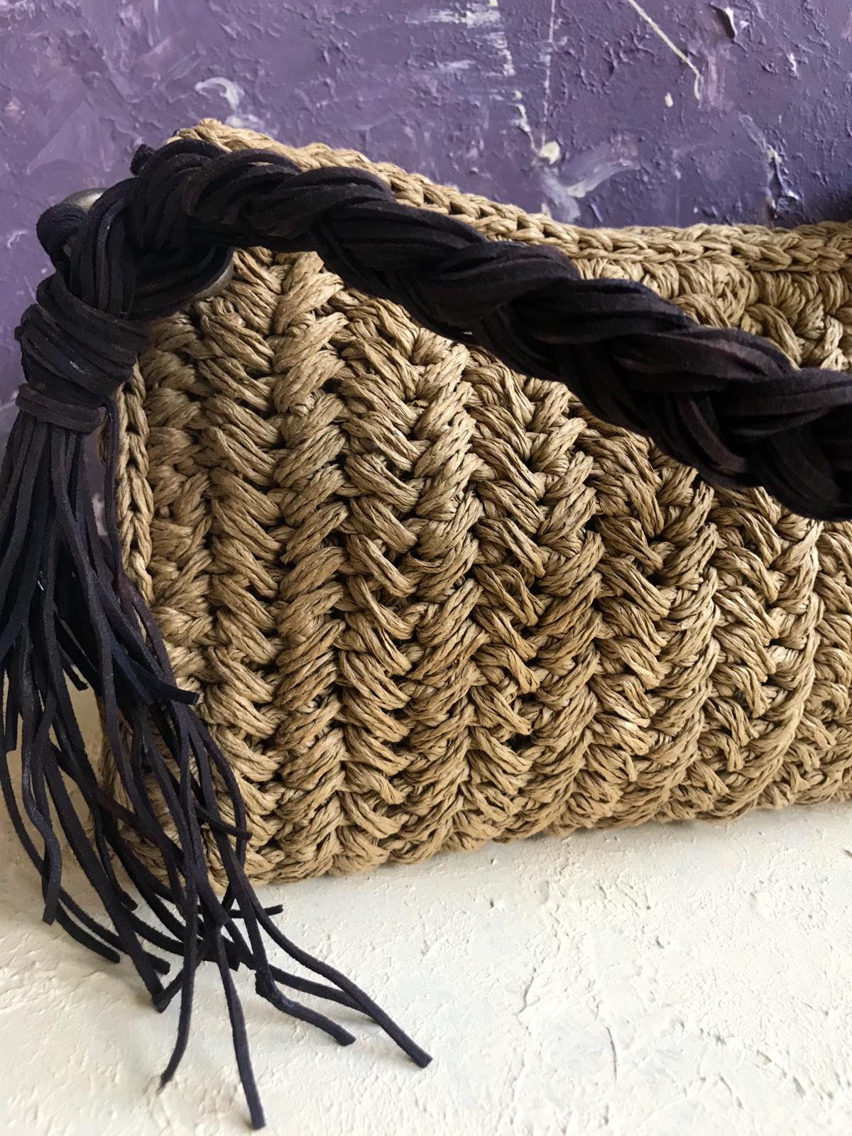 Medium Straw Clutch Bag With Zipper, Wristlet Clutch Bag With Tassels