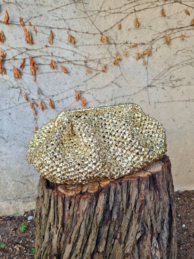 Metallic Raffia Yarn Raffia Bag With Metallic Raffia Yarn in Golden Evening Clutch - Etsy