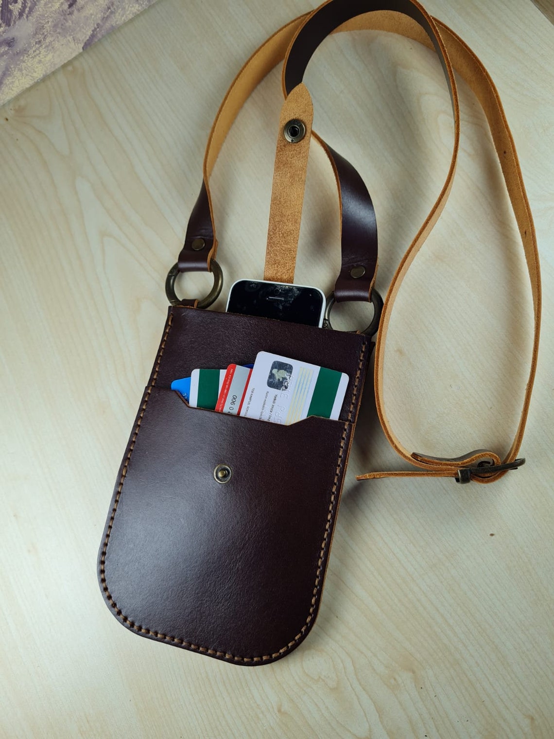 Leather Crossbody Phone Bag Dark Brown, Leather iPhone Crossbody, Mobile Phone Shoulder Purse