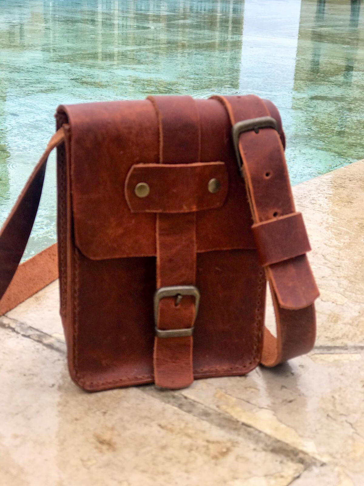 Small Leather Crossbody Bag, Tan Leather Shoulder Bag, Leather Satchel