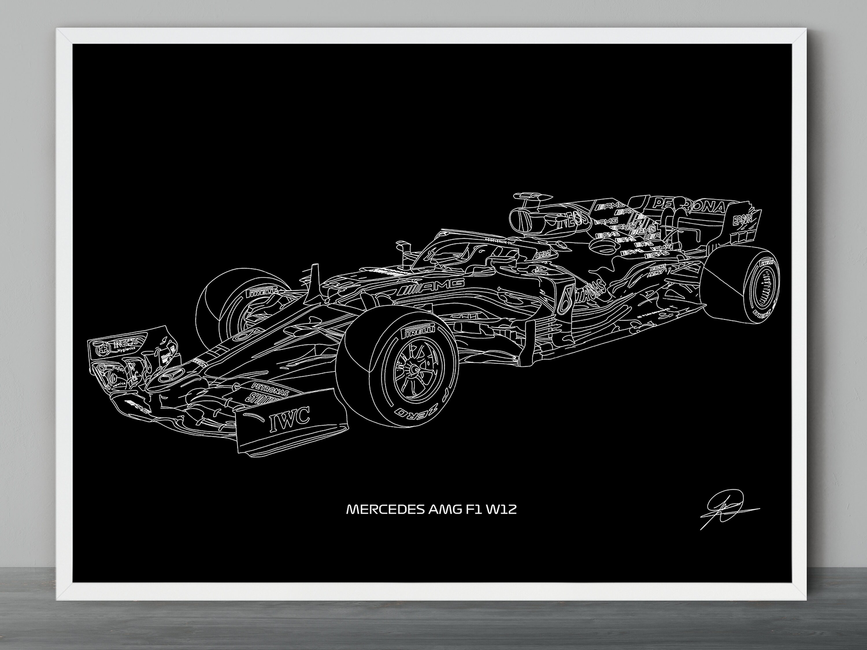 Lewis Hamilton 2021 Mercedes F1 W12 Race Car Art Black Etsy