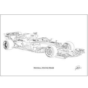 Max Verstappen 2021 Red Bull Racing F1 RB16B Race Car Art White Blueprint