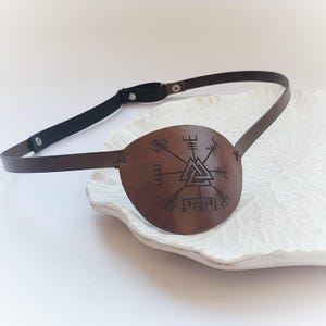 Leather Eye Patch: Vegvisir Symbol, Adjustable Size