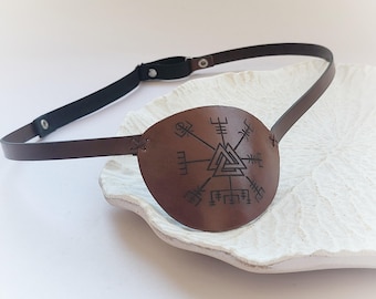 Leather Eye Patch: Vegvisir Symbol, Adjustable Size