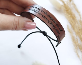 Personalized Leather Bible Verse Bracelet: Engraved Scripture Christian Jewelry