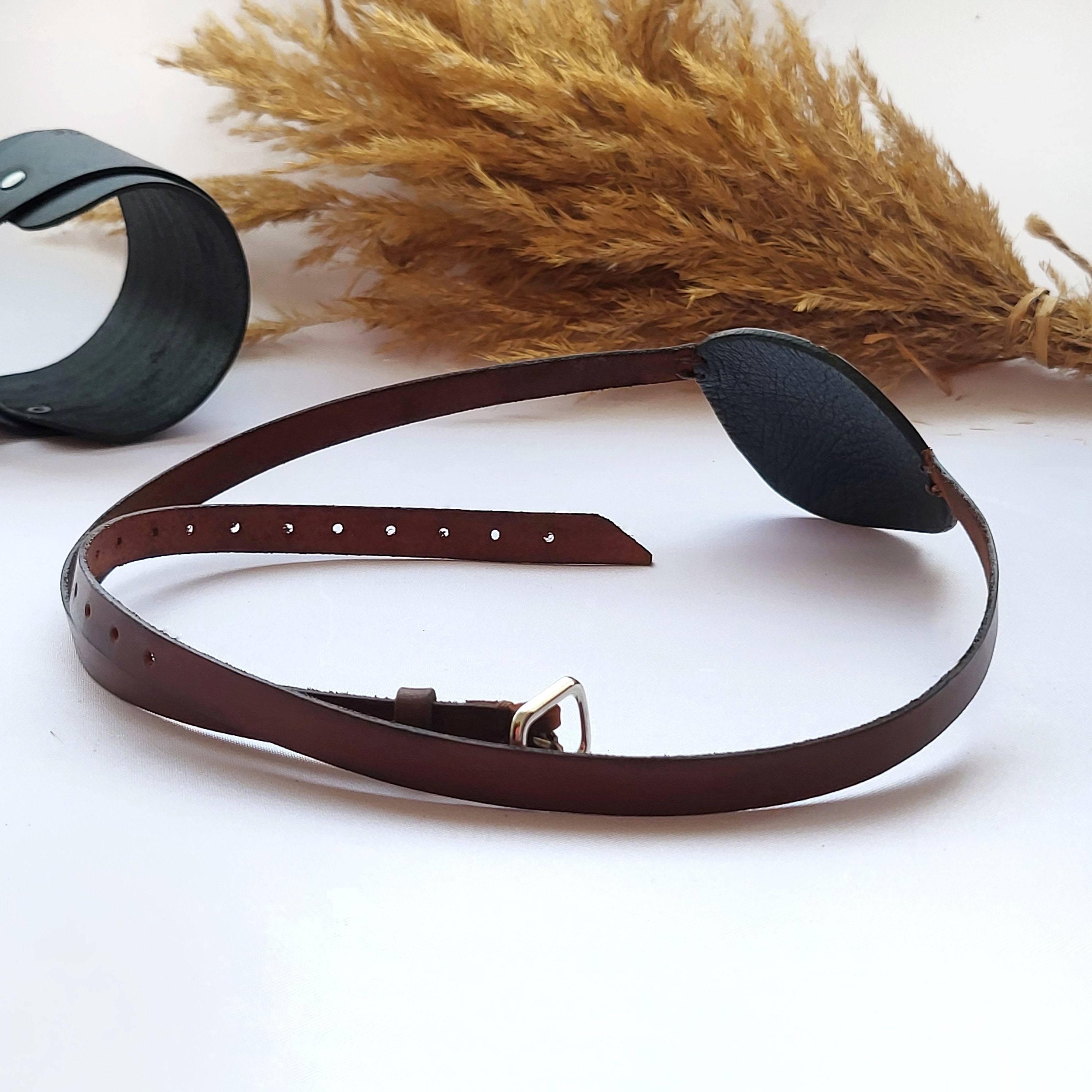 Black Eye patch letters belt 箱付き brown Amazon.com: Adjustable black or brown real leather Eye Patch