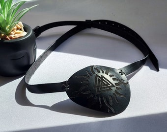 Celtic Valknut Leather Eye Patch: Engraved Unisex Design