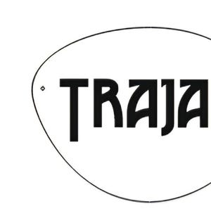 May include: A white oval sign featuring the word "TRAJAN" in black, bold lettering. The number "1" is to the left of the sign. The sign has two small mounting holes.