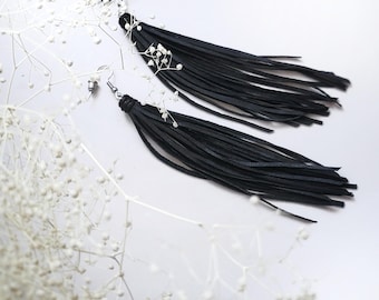 Genuine Leather Tassel Earrings: Handmade Fringe Jewelry, Gift Box