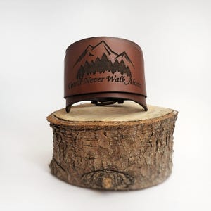 Forest Leather Bracelet, Personalization, Adjustable, Mountain and trees wide wristband,  Bangles for nature lovers, Gift box