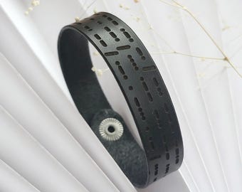Custom Morse Code Bracelet genuine leather, Friendship Bracelet, Couples jewelry,  Personalized Gift , Black/ Brown/ Red, Wood box