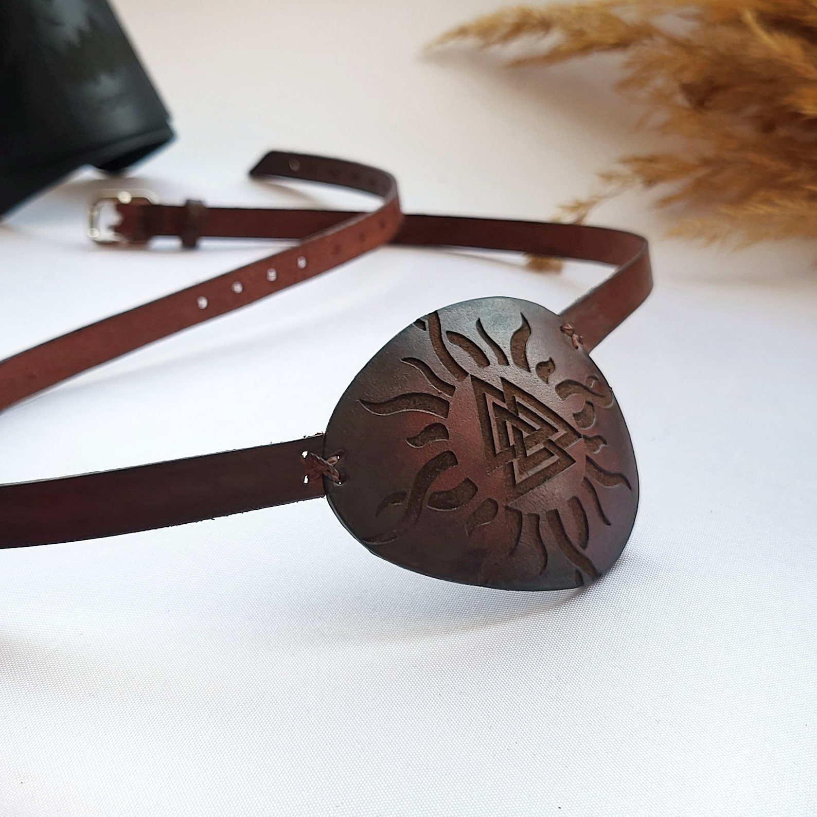 Handmade Leather Eye Patch With Valknut Engraving, Adjustable Size - Etsy