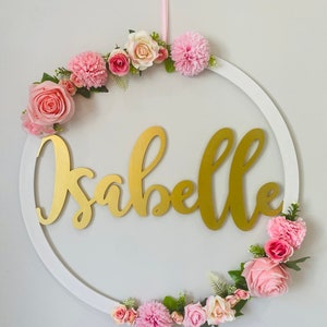 Aros de letras, aro de palabras, aros de flores, letrero de madera, aros de flores personalizados, decoración de boda, aro de flores de bautismo, letrero de flores.