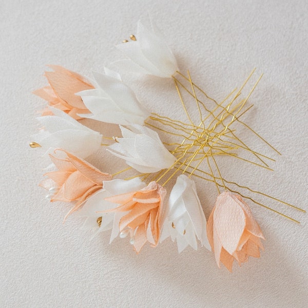 Epingles à chignon fleurs en tissu fines et délicates