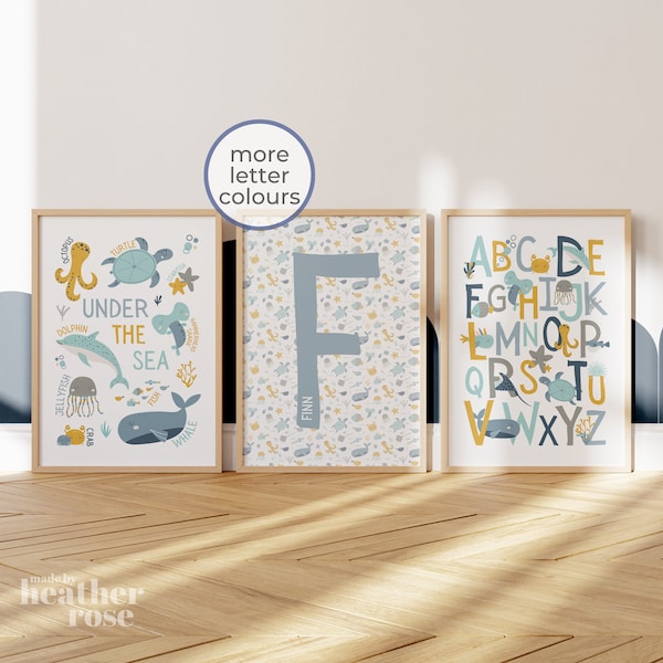 Set of 3 Ocean Prints | under the sea nursery prints, sea themed nursery decor, under the sea nursery, sealife prints, ocean themed nursery