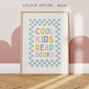 Cool Kids Read Books, kid reading nook, girl playroom print, book corner, reading books poster, quote about reading, teenage girl room decor image 5