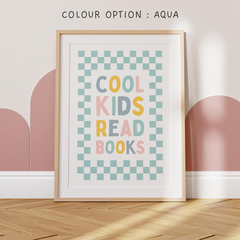 Cool Kids Read Books, kid reading nook, girl playroom print, book corner, reading books poster, quote about reading, teenage girl room decor image 5