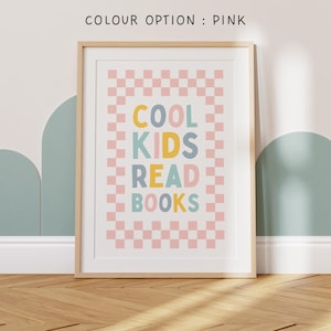 Cool Kids Read Books, kid reading nook, girl playroom print, book corner, reading books poster, quote about reading, teenage girl room decor image 3