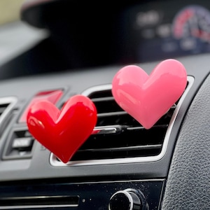Kawaii XL Heart Air Freshener Vent Clips | Pink & Red Car Decor with Lemon Scent
